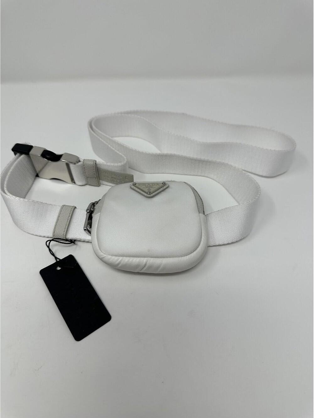 Authentic PRADA Re Nylon Mini Pouch White Belt large Adjustable